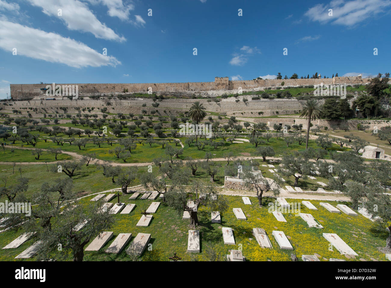 The Christian cemetery on the slopes of the Mount of Olives outside the city walls of Old Jerusalem Stock Photo