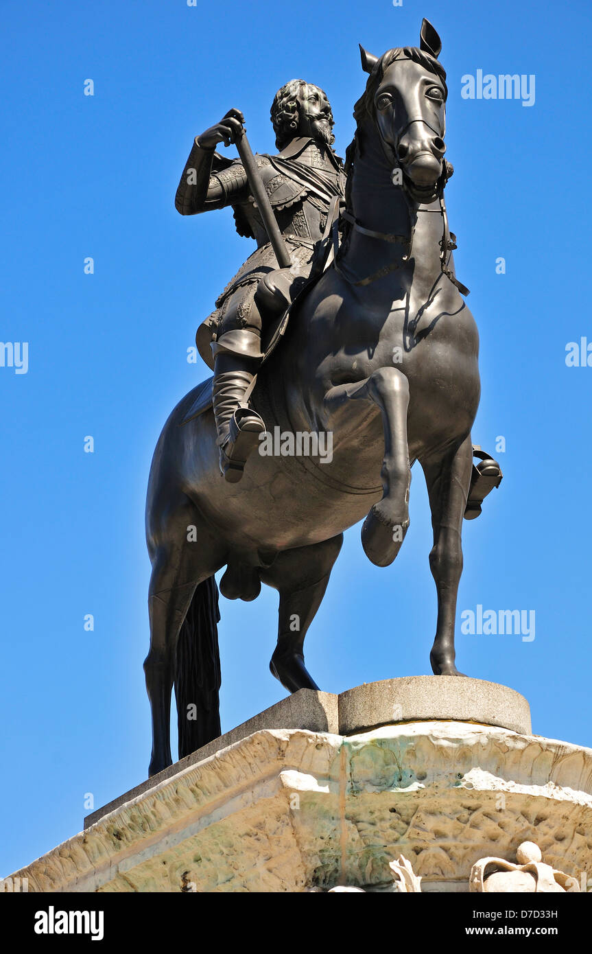 London, England, UK. Statue (1633: Hubert le Sueur) of King Charles I (1600-49) in Trafalgar Square. Stock Photo