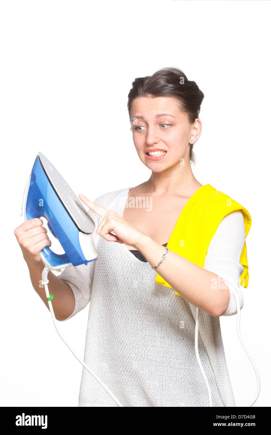 Ironing woman, isolated on white Stock Photo Alamy