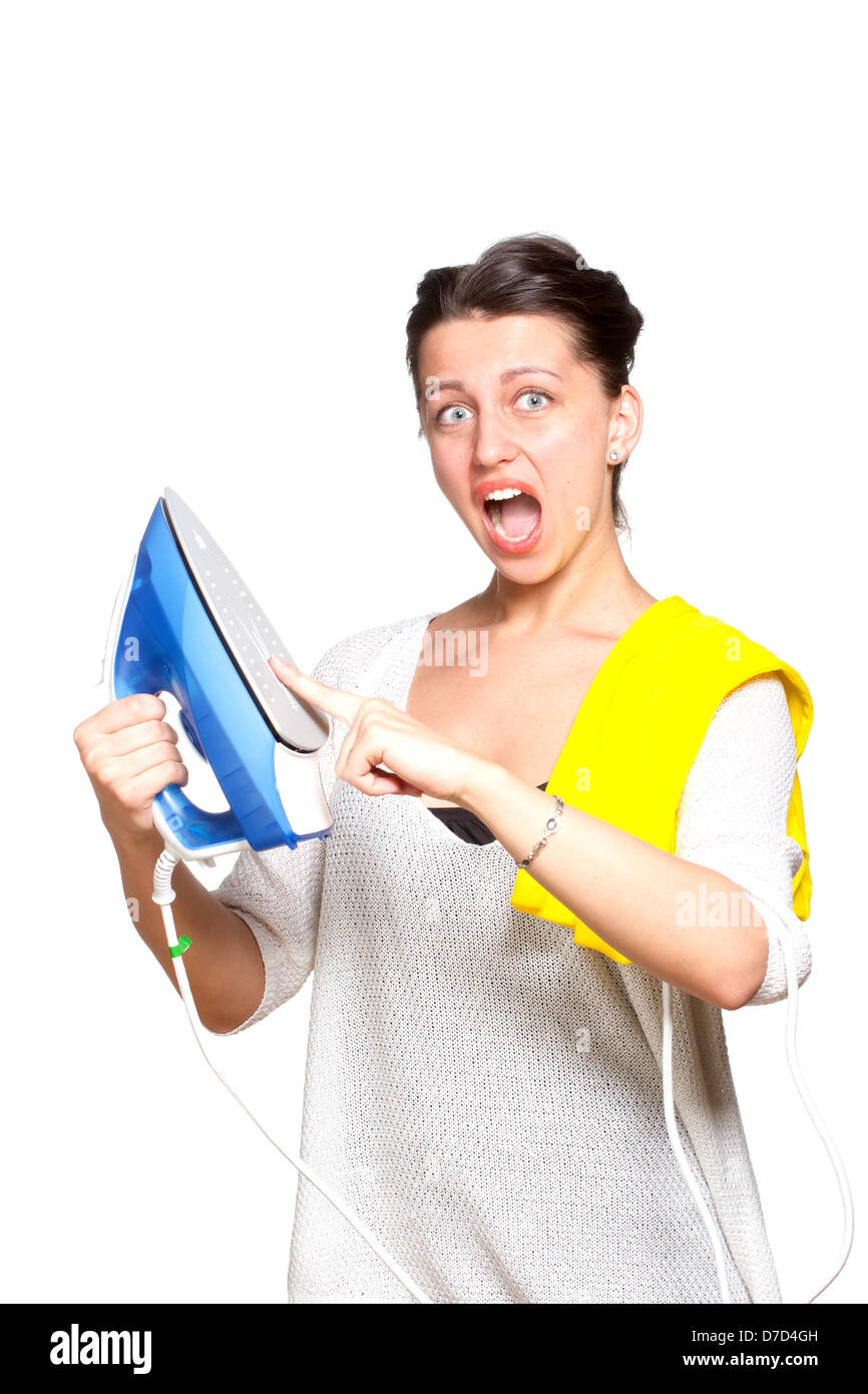 Ironing woman, isolated on white Stock Photo Alamy