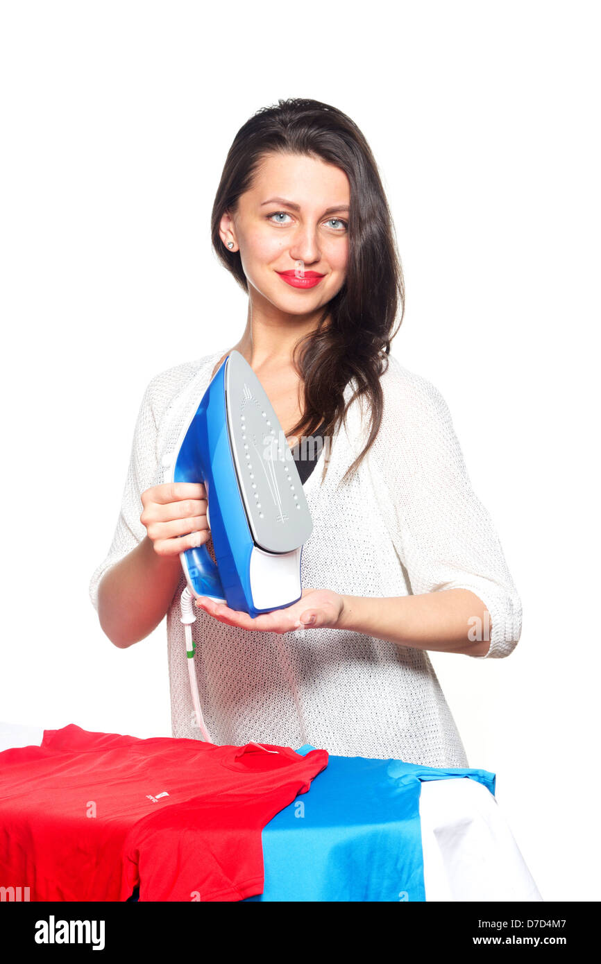 Ironing woman, isolated on white Stock Photo Alamy