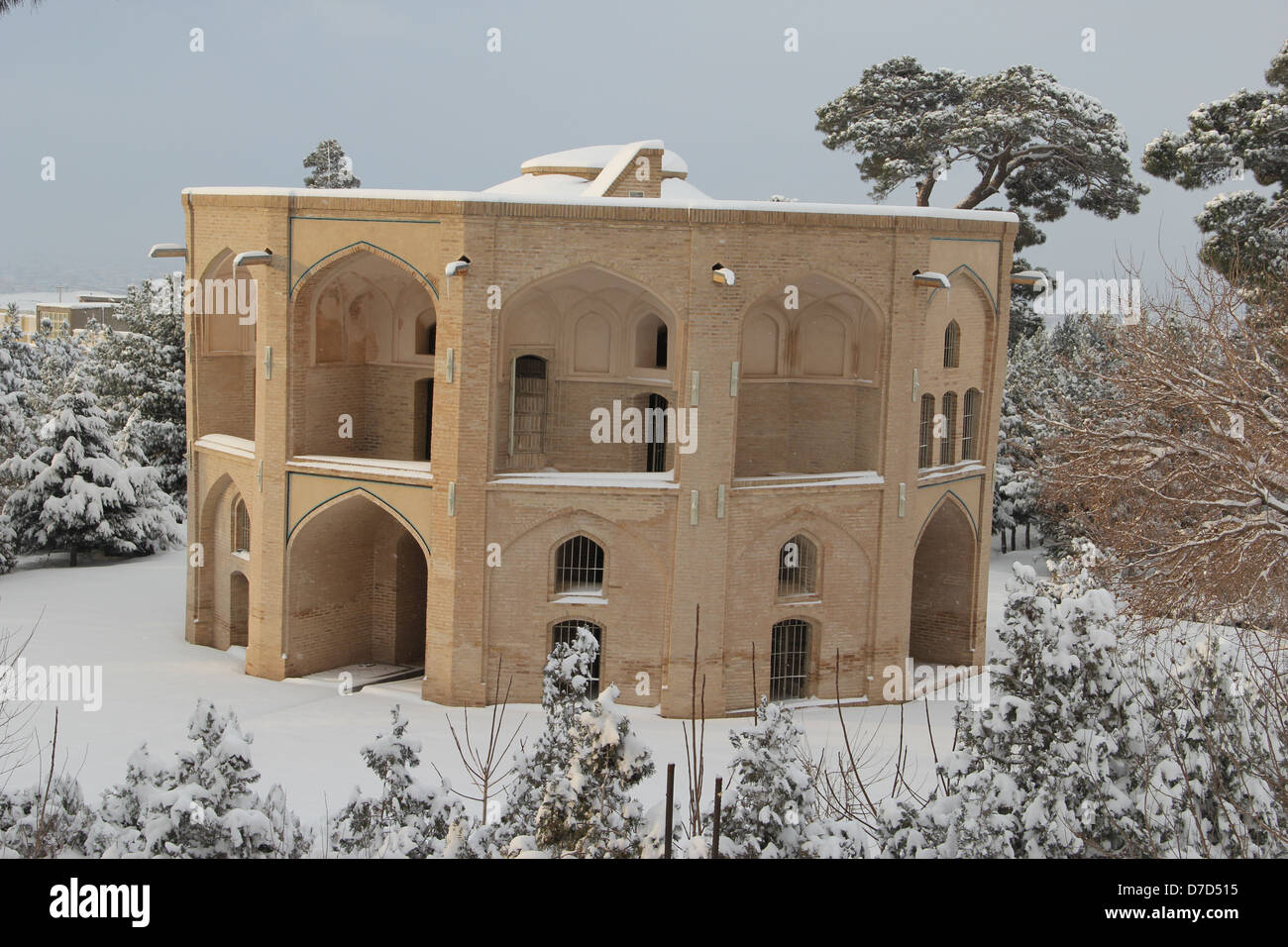 Namakdan(Gazorgah Guest House is a historic building) is under snow in winter Stock Photo