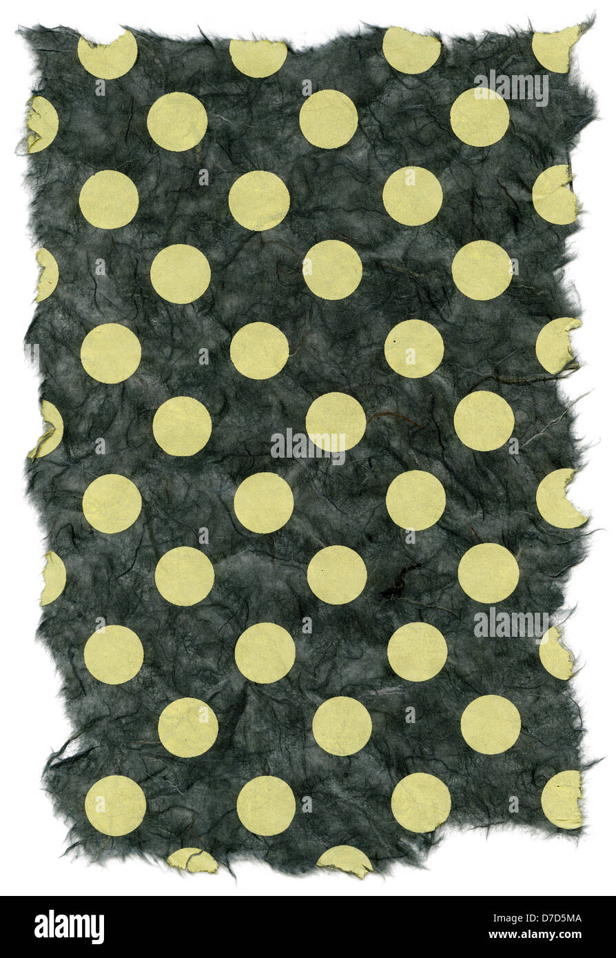 Texture dark gray rice paper green polka dots torn edges. Isolated on ...