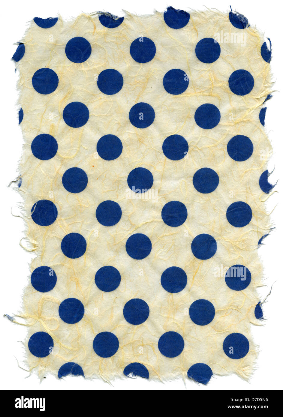 Texture light cream yellow rice paper blue polka dots embedded torn ...