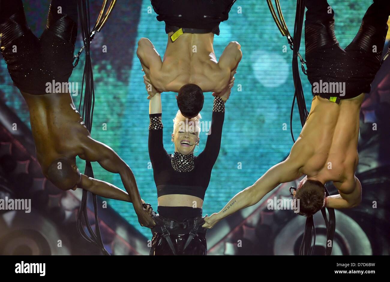 US singer Pink (C) gives a concert at the O2 World in Berlin and ...