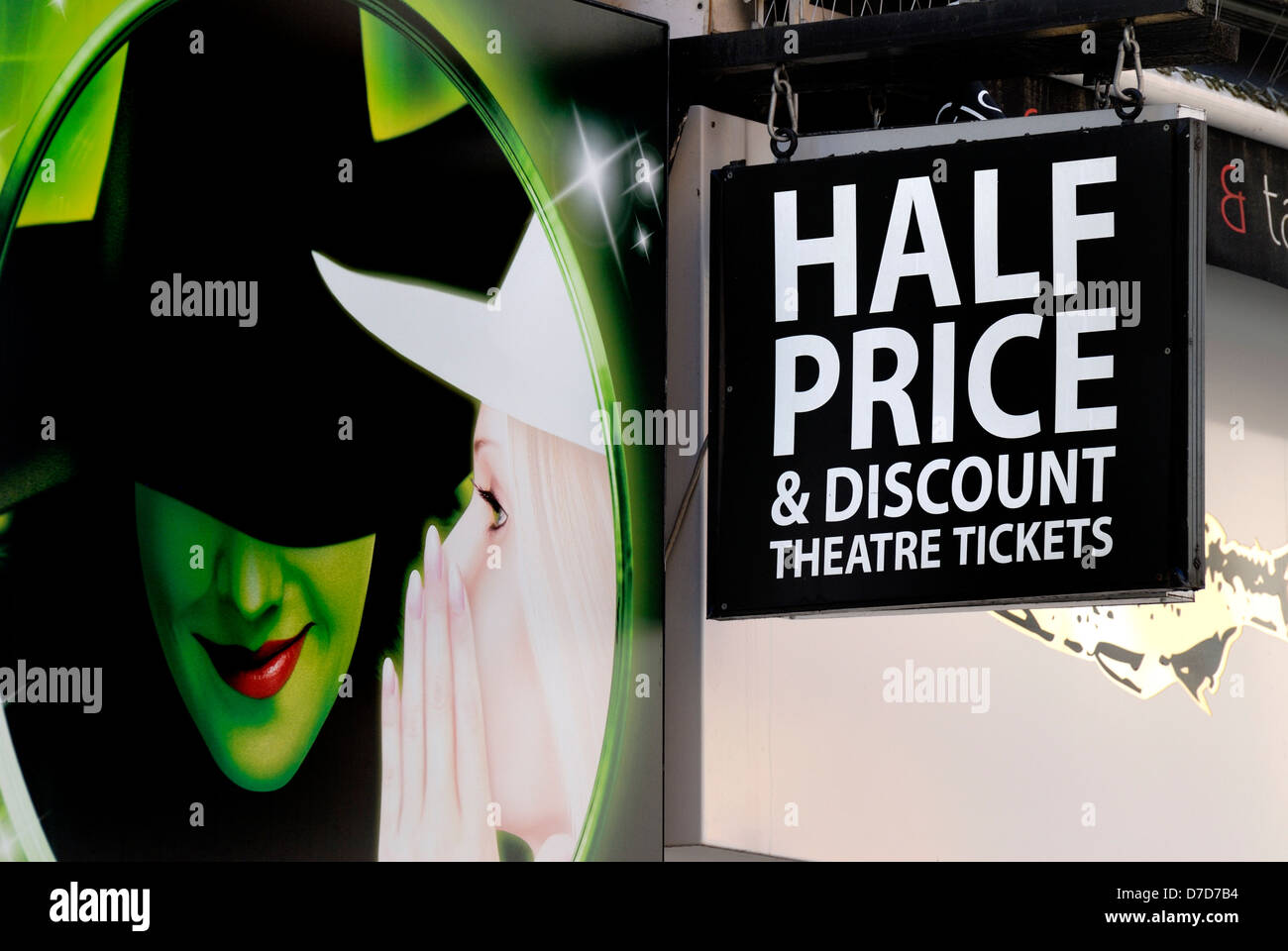 London, England, UK. Half price and discount theatre tickets - poster from 'Wicked' Stock Photo