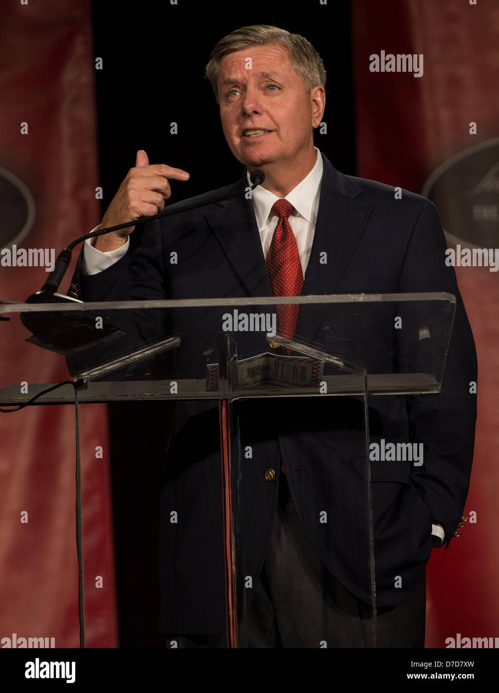 Columbia, South Carolina, USA. 3rd May 2013. South Carolina Senator LINDSEY GRAHAM speaks at the South Carolina Republican Party's Silver Elephant Dinner honoring former senator JIM DEMINT.(Credit Image: Credit:  Brian Cahn/ZUMAPRESS.com/Alamy Live News) Stock Photo