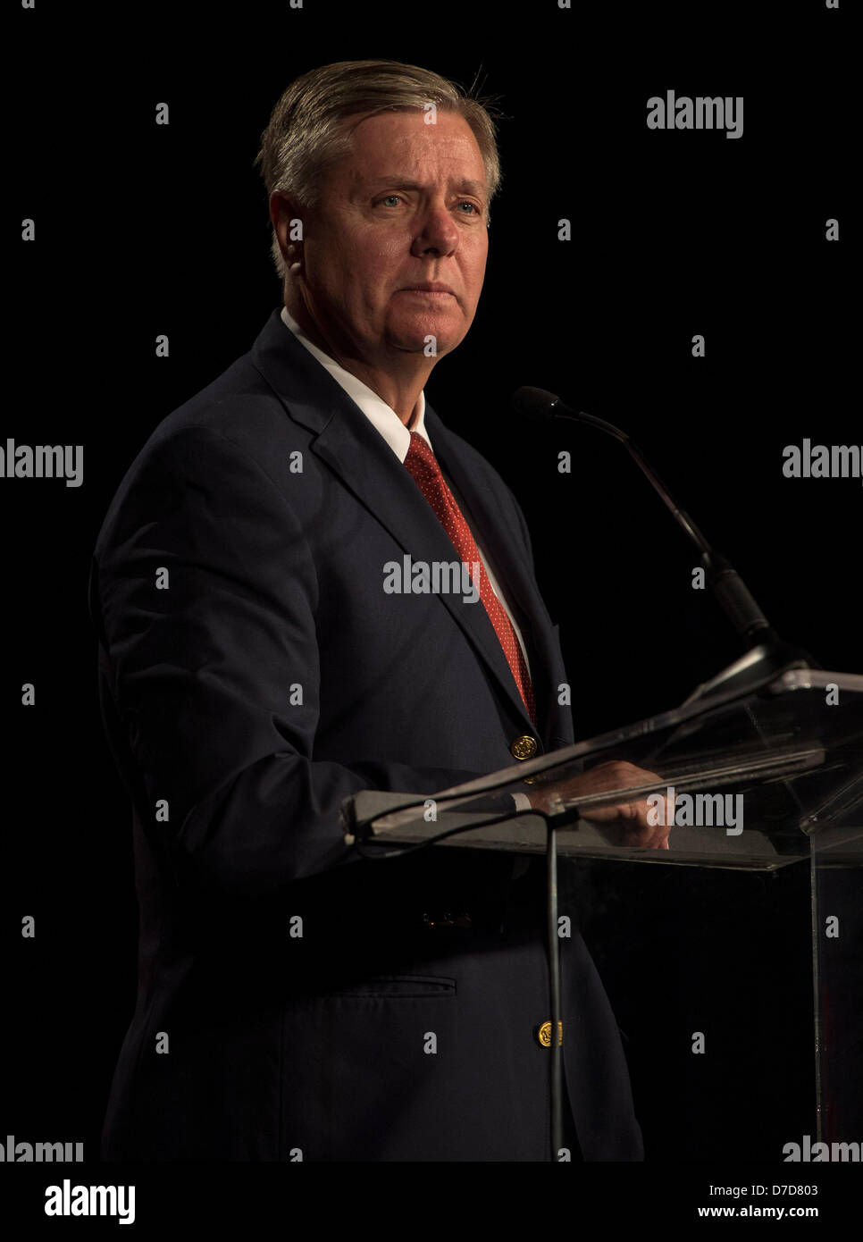 Columbia, South Carolina, USA. 3rd May 2013. South Carolina Senator LINDSEY GRAHAM speaks at the South Carolina Republican Party's Silver Elephant Dinner honoring former senator JIM DEMINT.(Credit Image: Credit:  Brian Cahn/ZUMAPRESS.com/Alamy Live News) Stock Photo