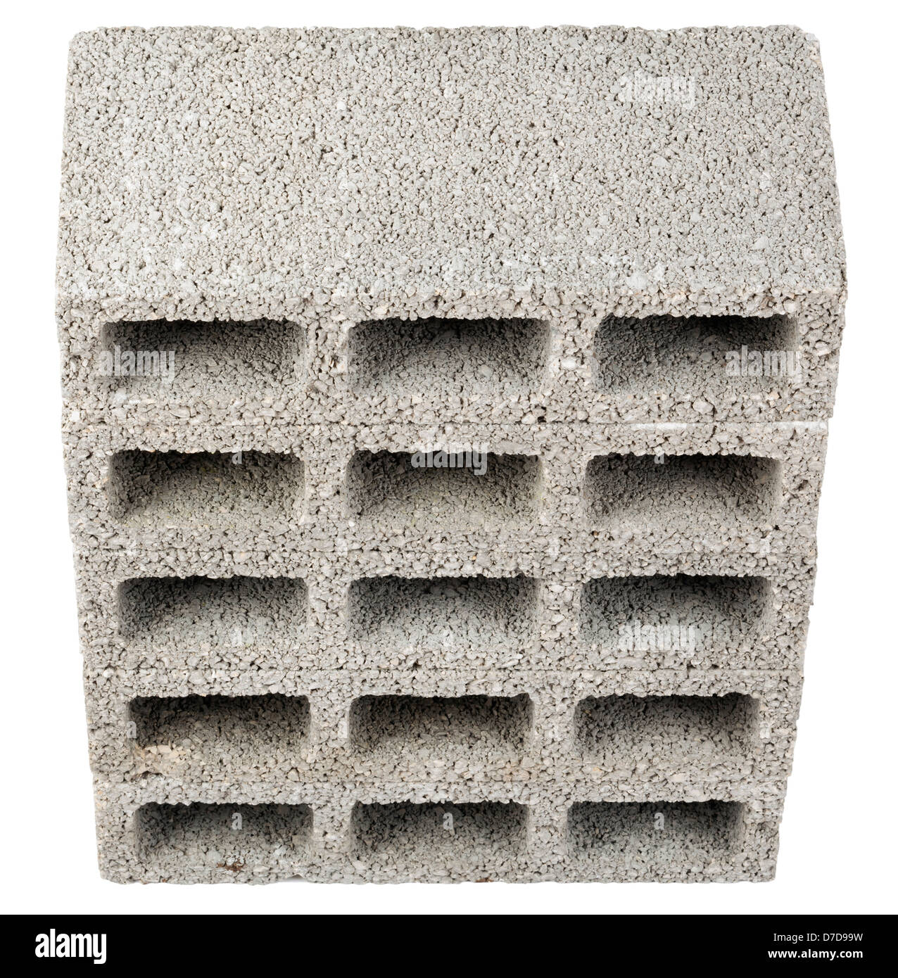 High angle view five gray concrete construction blocks (a.k.a. cinder block breeze block cement