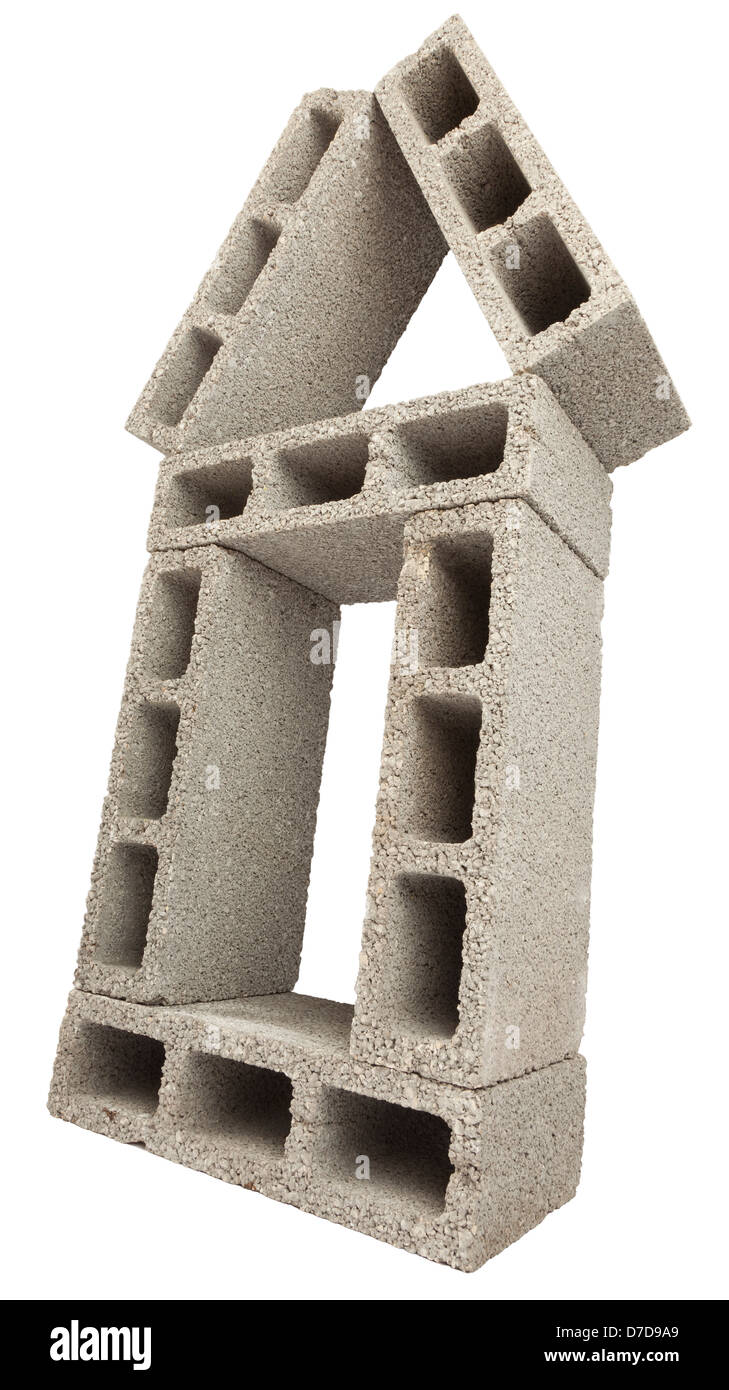 Low & wide angle view gray concrete construction blocks (a.k.a. cinder block breeze block cement