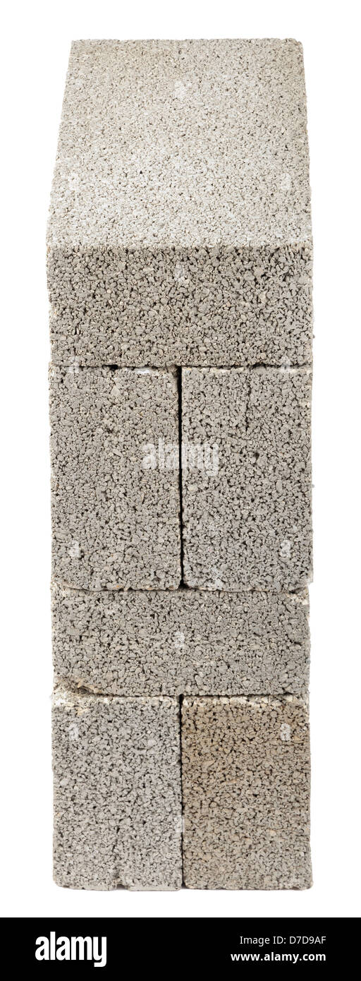 High angle view six gray concrete construction blocks (a.k.a. cinder block breeze block cement