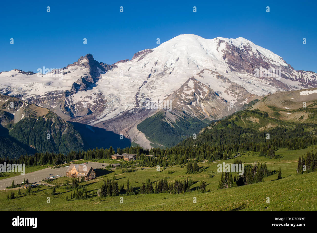 Mount Rainier from Yakima Park in the Sunrise area of Mt. Rainier National Park, Washington. Stock Photo