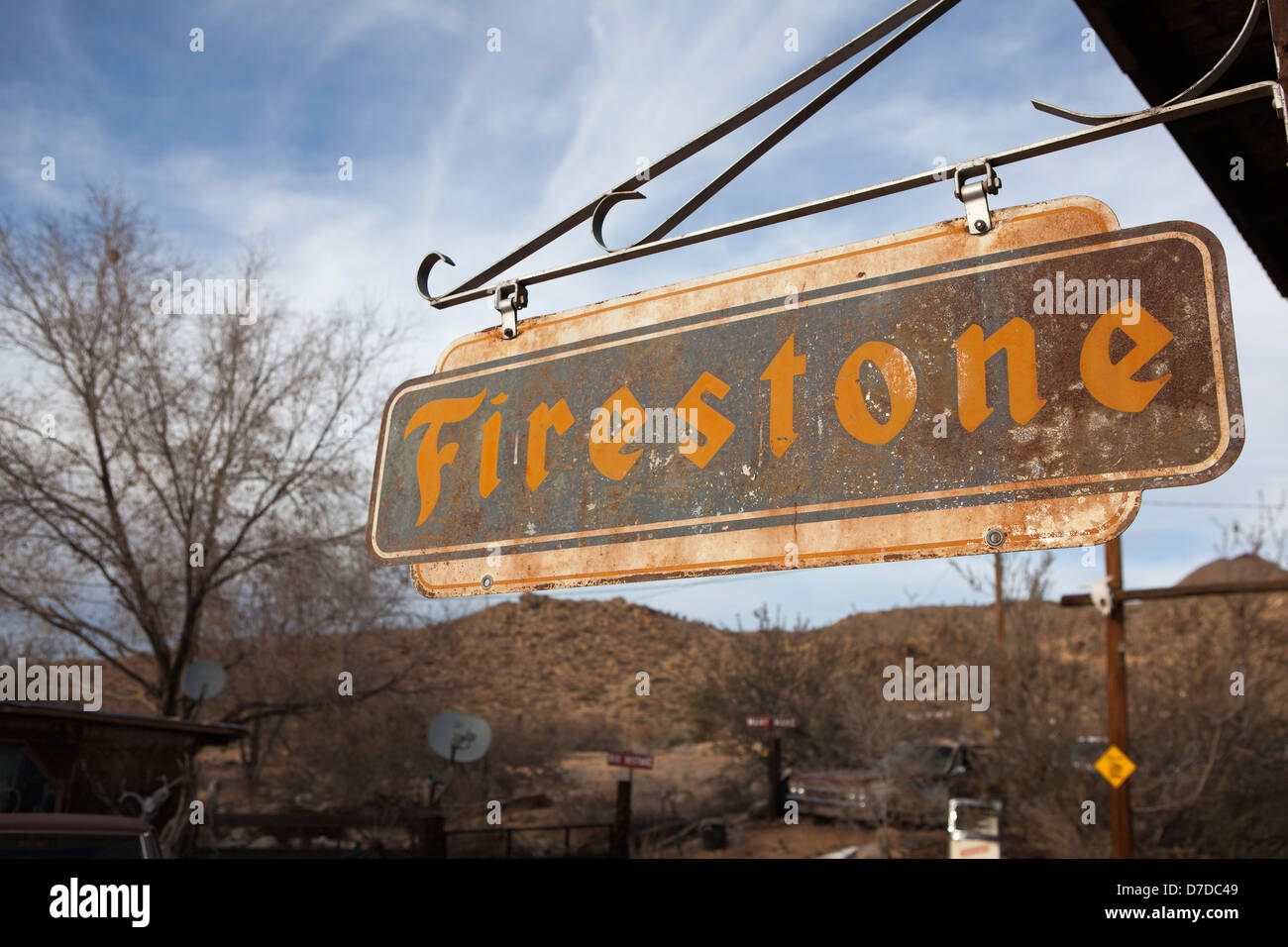 A Firestone sign at route 66 in Hackberry, Arizona, USA Stock Photo