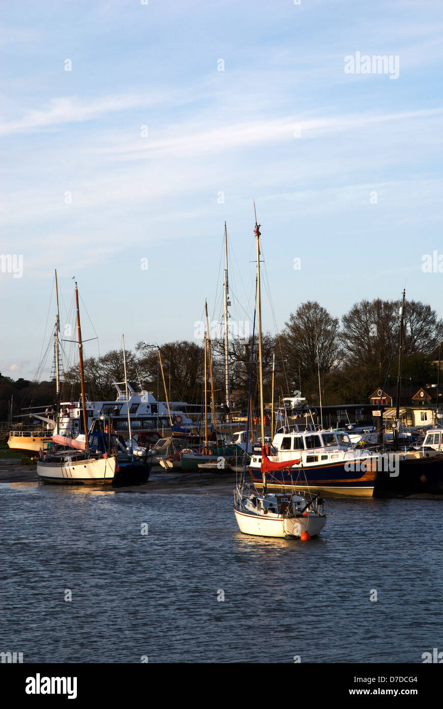 Boats moored at Wootten Bridge on the popular UK holiday destination of the Isle Of Wight Stock Photo