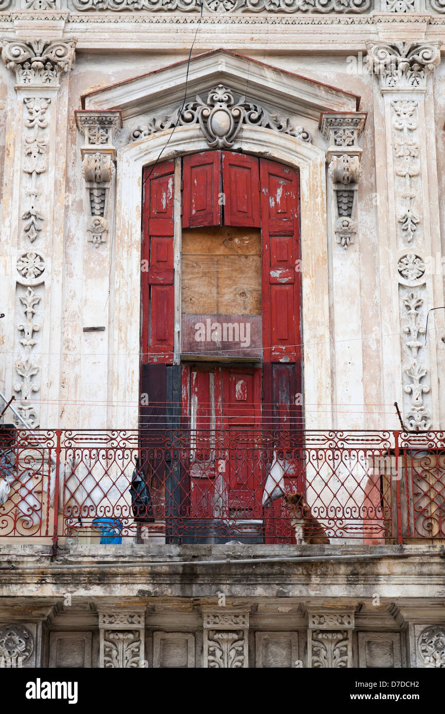 Door with balcony, Havana, Cuba Stock Photo