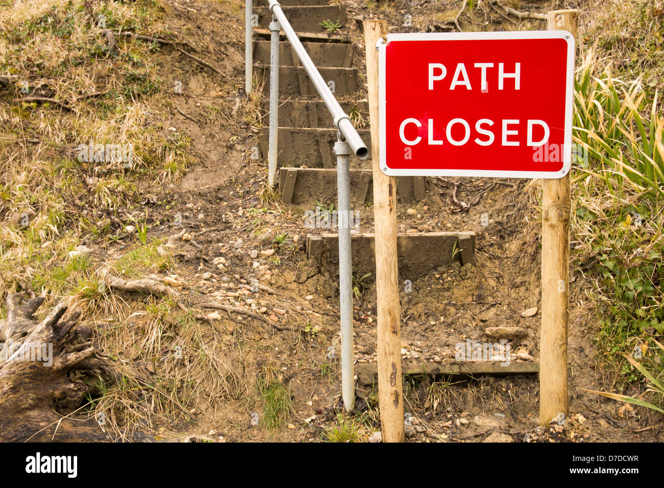 Warning sign saying a path is closed Stock Photo