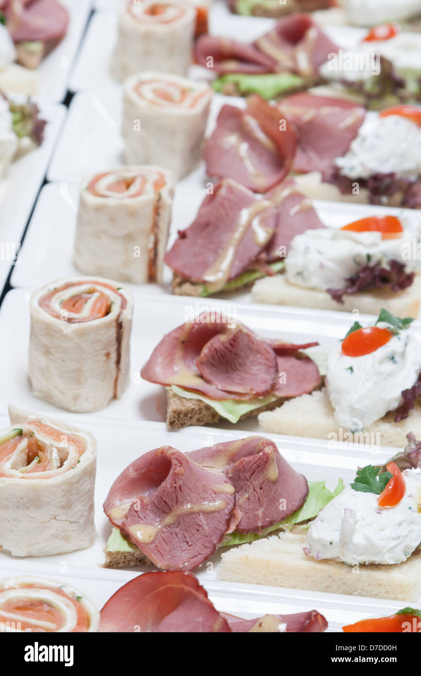 buffet with snack from fish and meat Stock Photo - Alamy