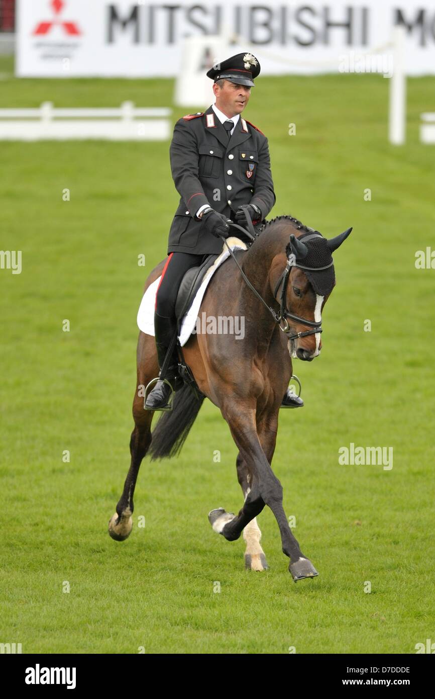 Badminton, UK. 4th May 2013.  Stefano Brecciaroli [ITA] riding Apollo VD Wendi Kurt Hoeve posted the best score of the morning session and finished in second place overall going into the cross country phase of the Mitsubishi Motors Badminton Horse Trials.  The Mitsubishi Motors Badminton Horse Trials take place between the 2nd and 6th of May 2013. Picture by Stephen Bartholomew  Stephen Bartholomew/Stephen Bartholomew Photography/Alamy Live News Stock Photo