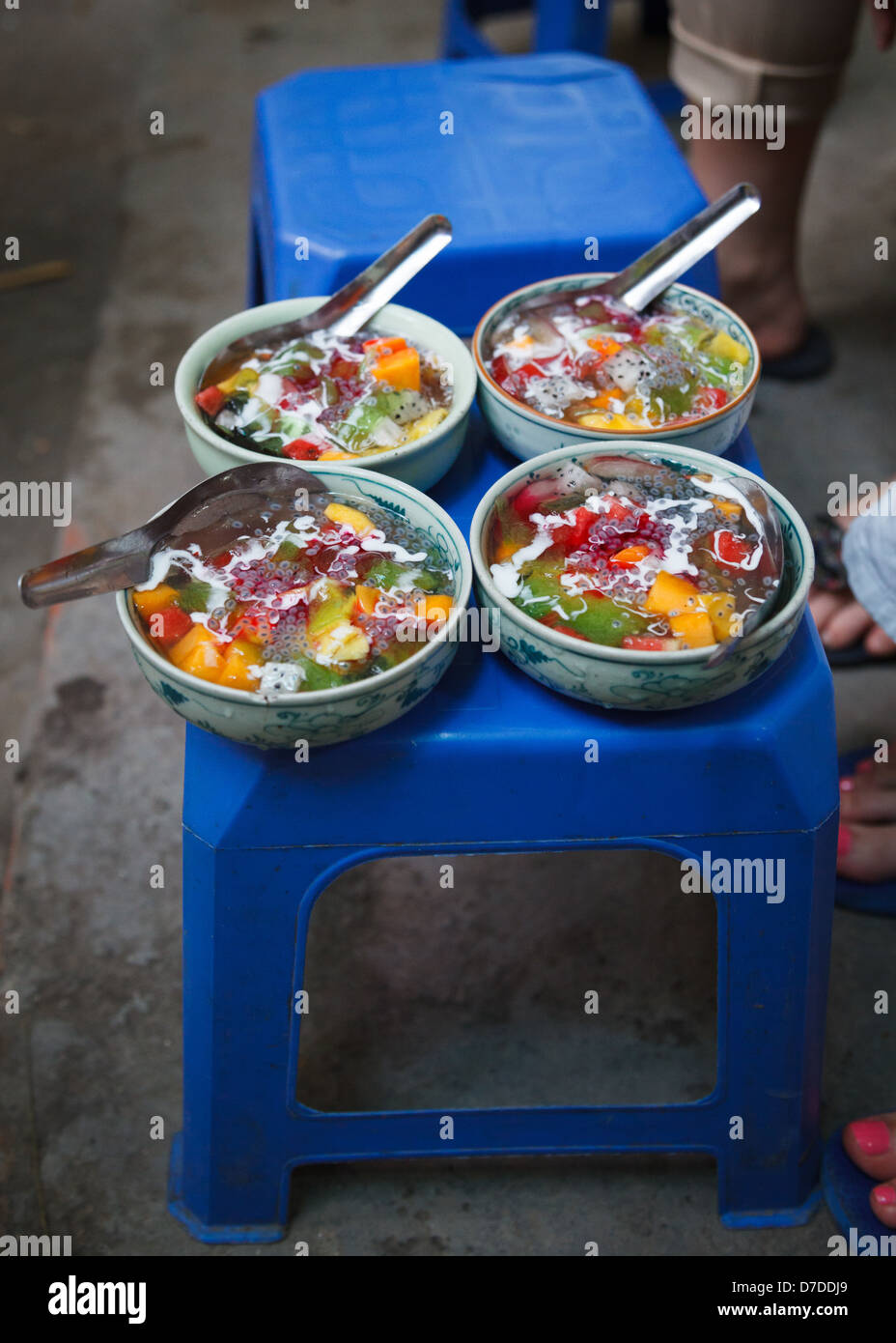Chè, a mix of jellies and fruit from a backstreet food outlet in Hanoi. Stock Photo