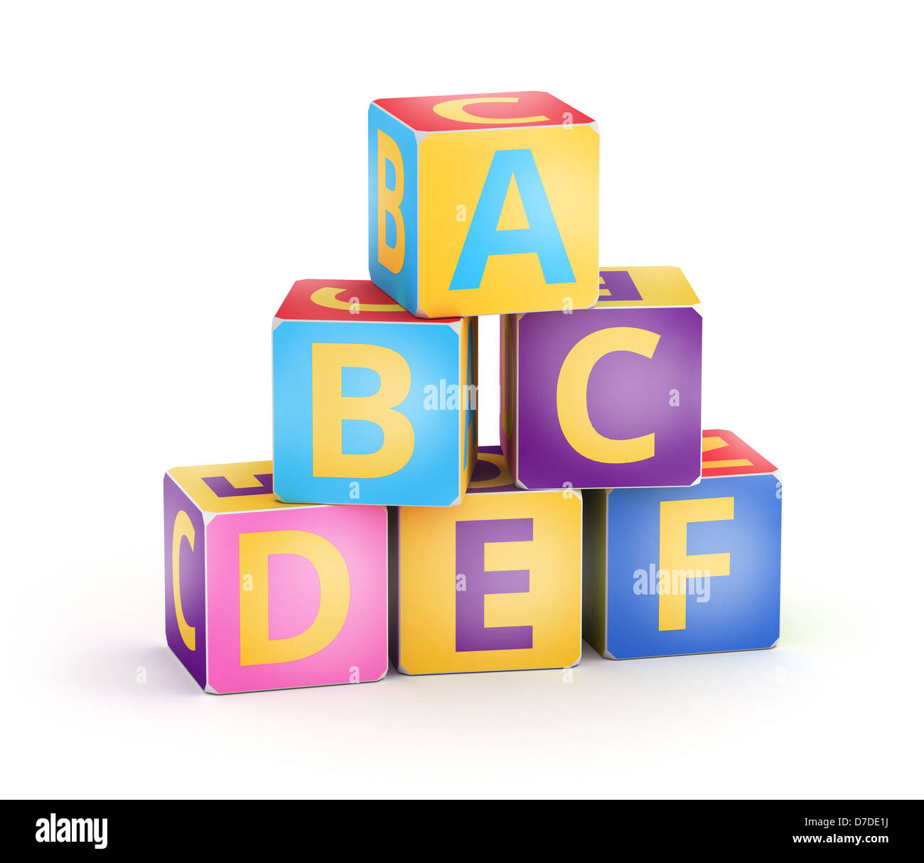 A,B,C letters on pyramid stack alphabet cubes on white Stock Photo - Alamy