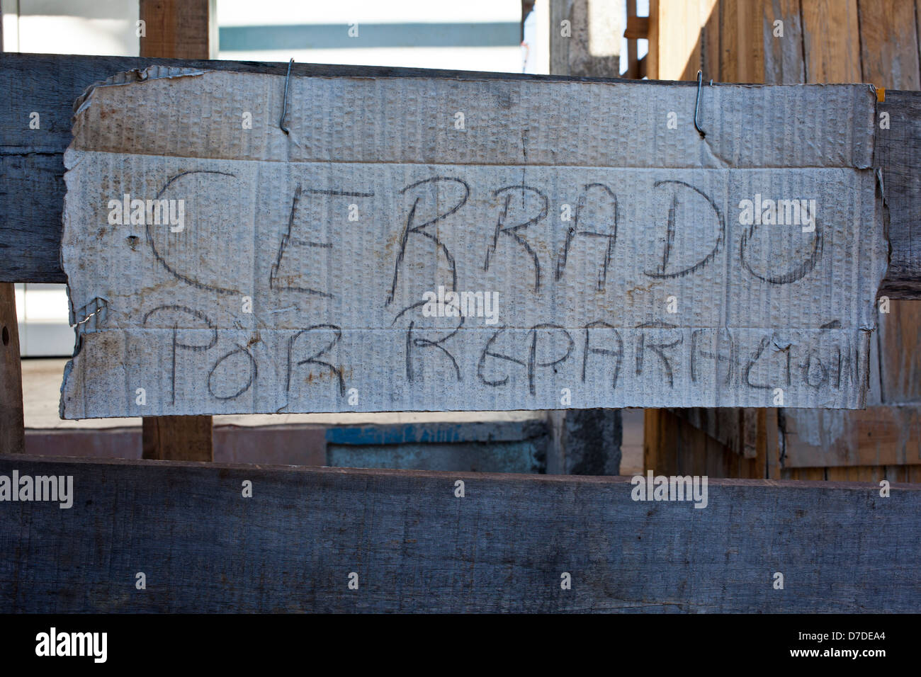 Sign Closed for Reparation in Vinales Stock Photo