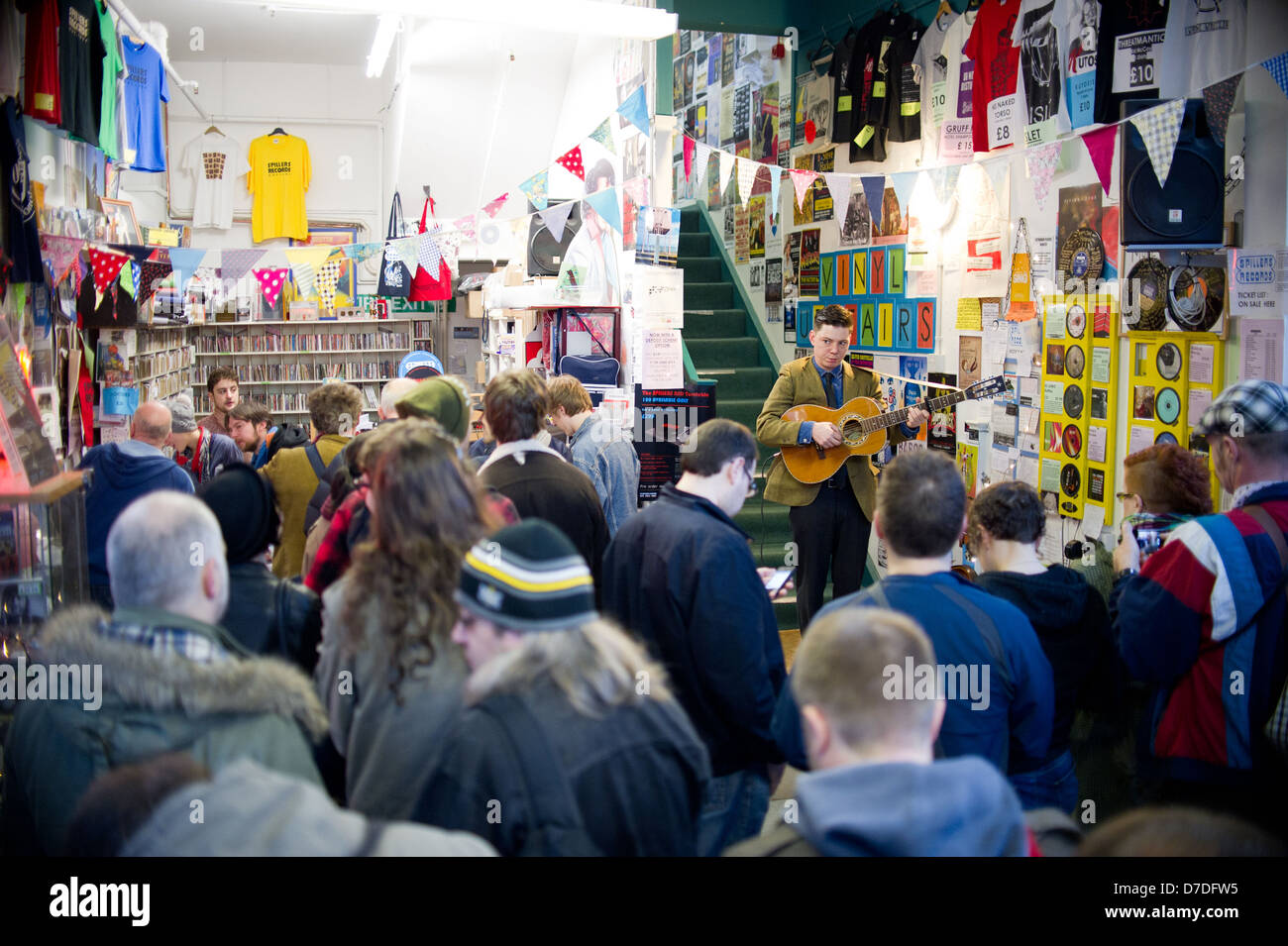 Sweet Baboo plays an instore performance in Spillers Records in Cardiff on Record Store Day 2013. Stock Photo