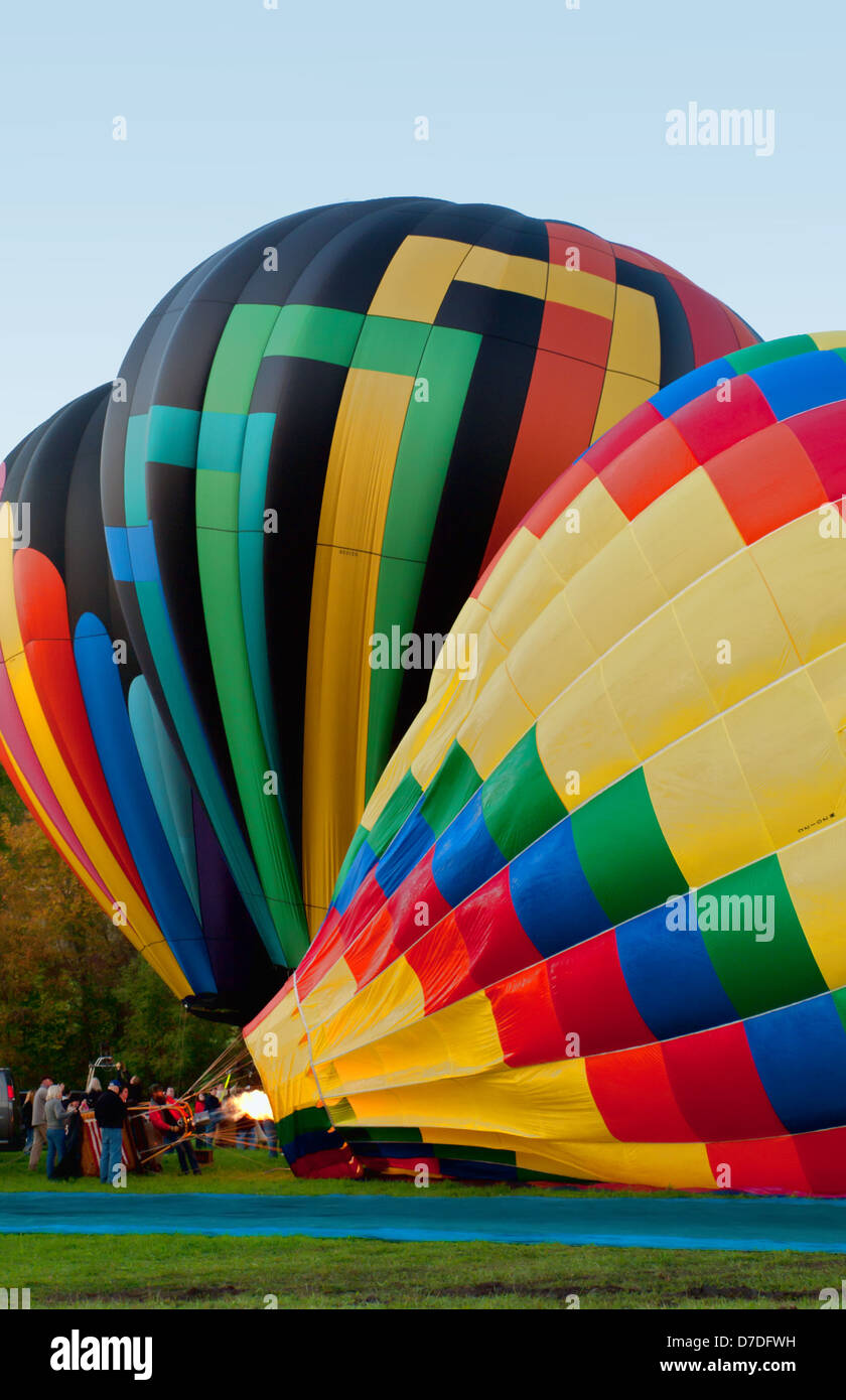 hot air balloons being inflated Stock Photo