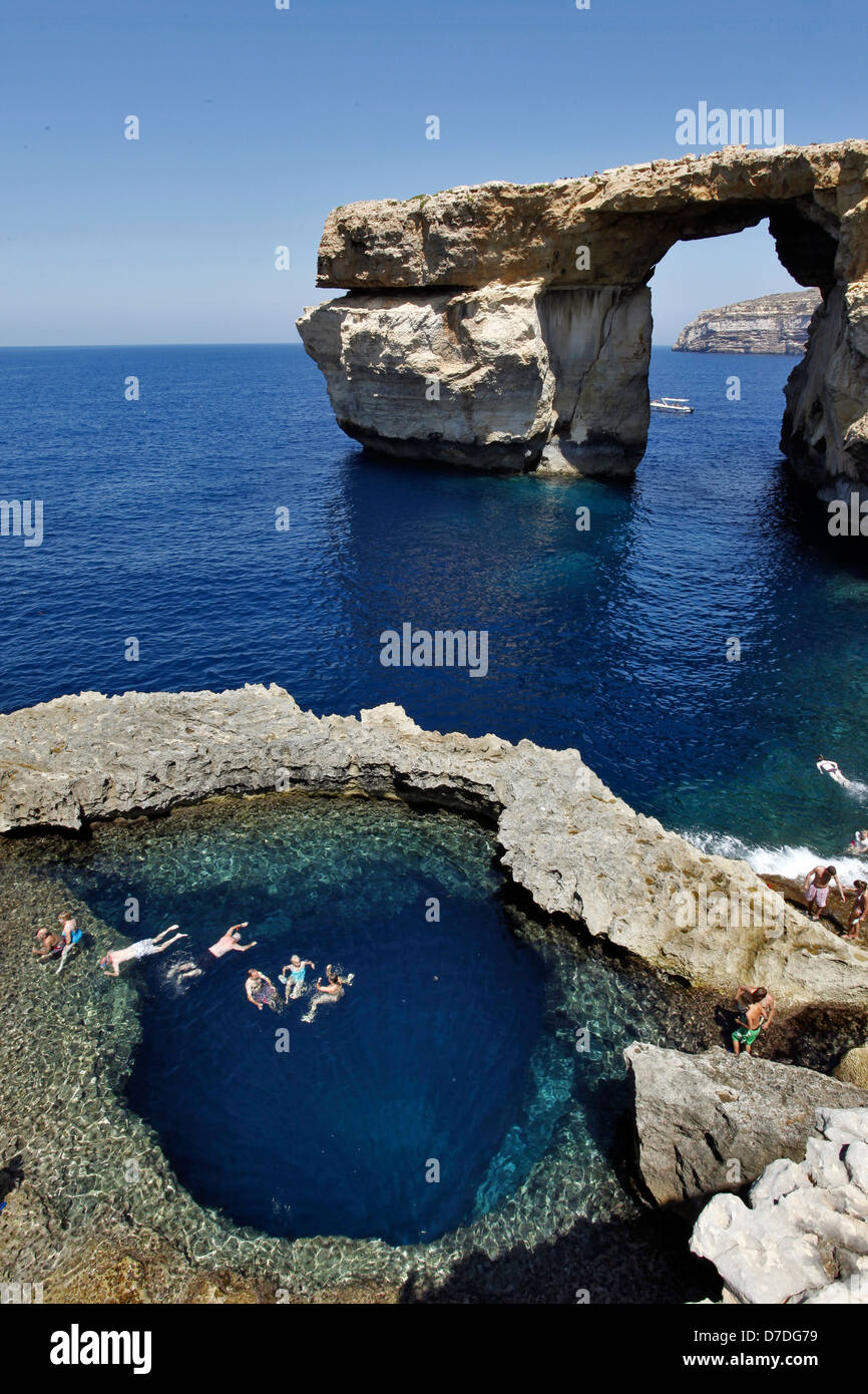 Blue Hole and The Azure Window, Gozo, Mediterranean Sea, Malta Stock Photo