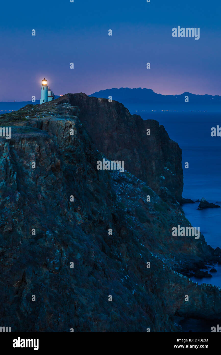 Anacapa Island Lighthouse at deep twilight on East Anacapa in Channel