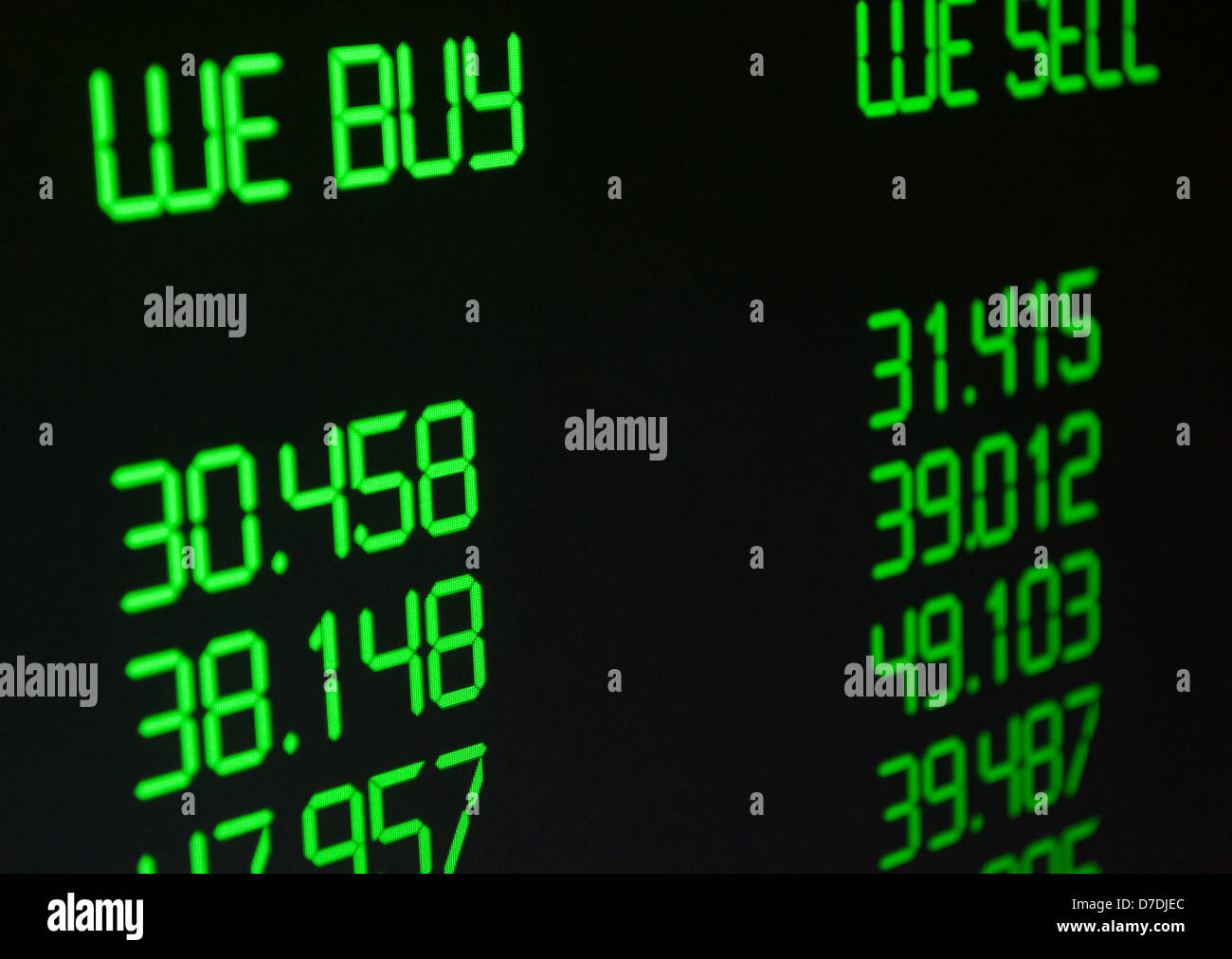 Foreign Currency Exchange Rate on Display Stock Photo