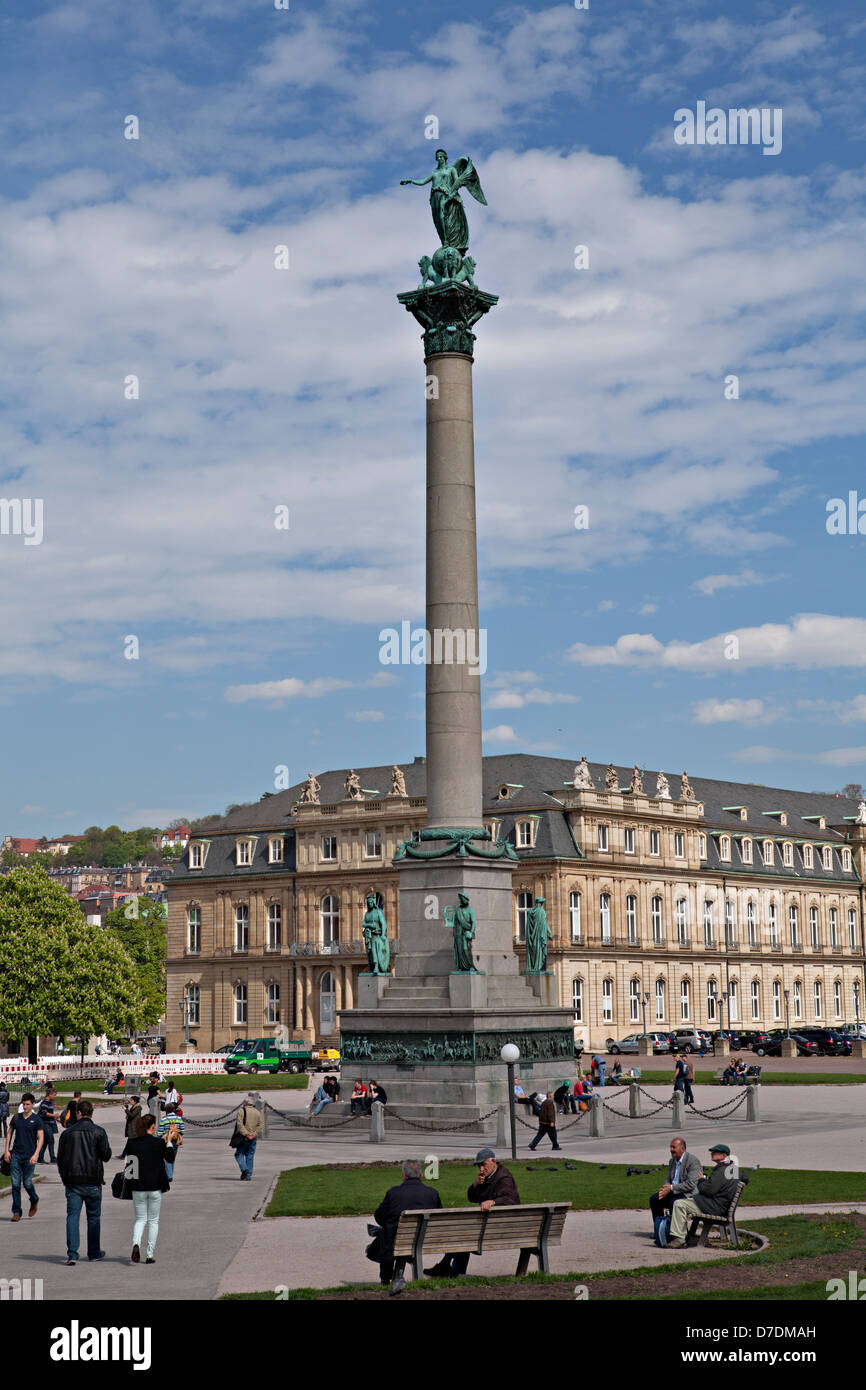 A view from daily life at Square Schloßplatz on 26th of Aprill. Victory Column and Square Schloßplatz in Stuttgart, Germany Stock Photo