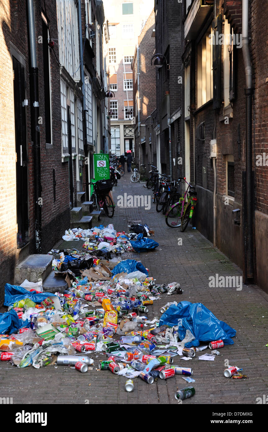 Garbages in the city, West Europe. Stock Photo