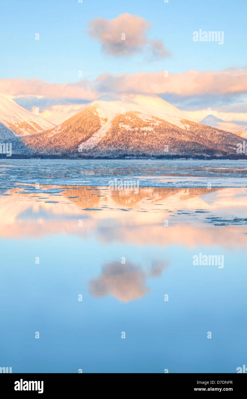 Reflections in Turnagain Arm off the Seward Highway in Alaksa Stock Photo