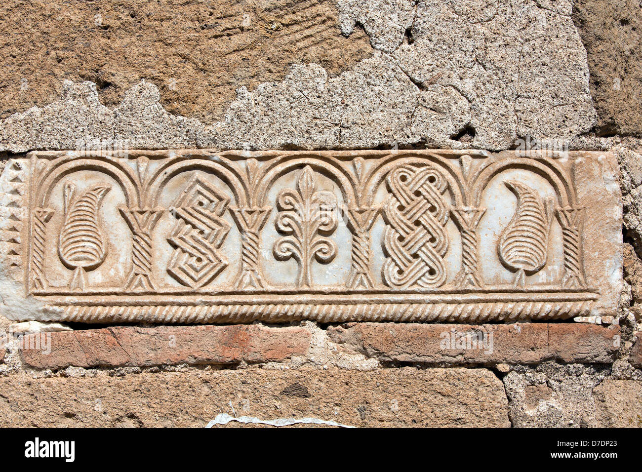Relief patterns on wall of Seljukian cupolai, Eskisehir Stock Photo
