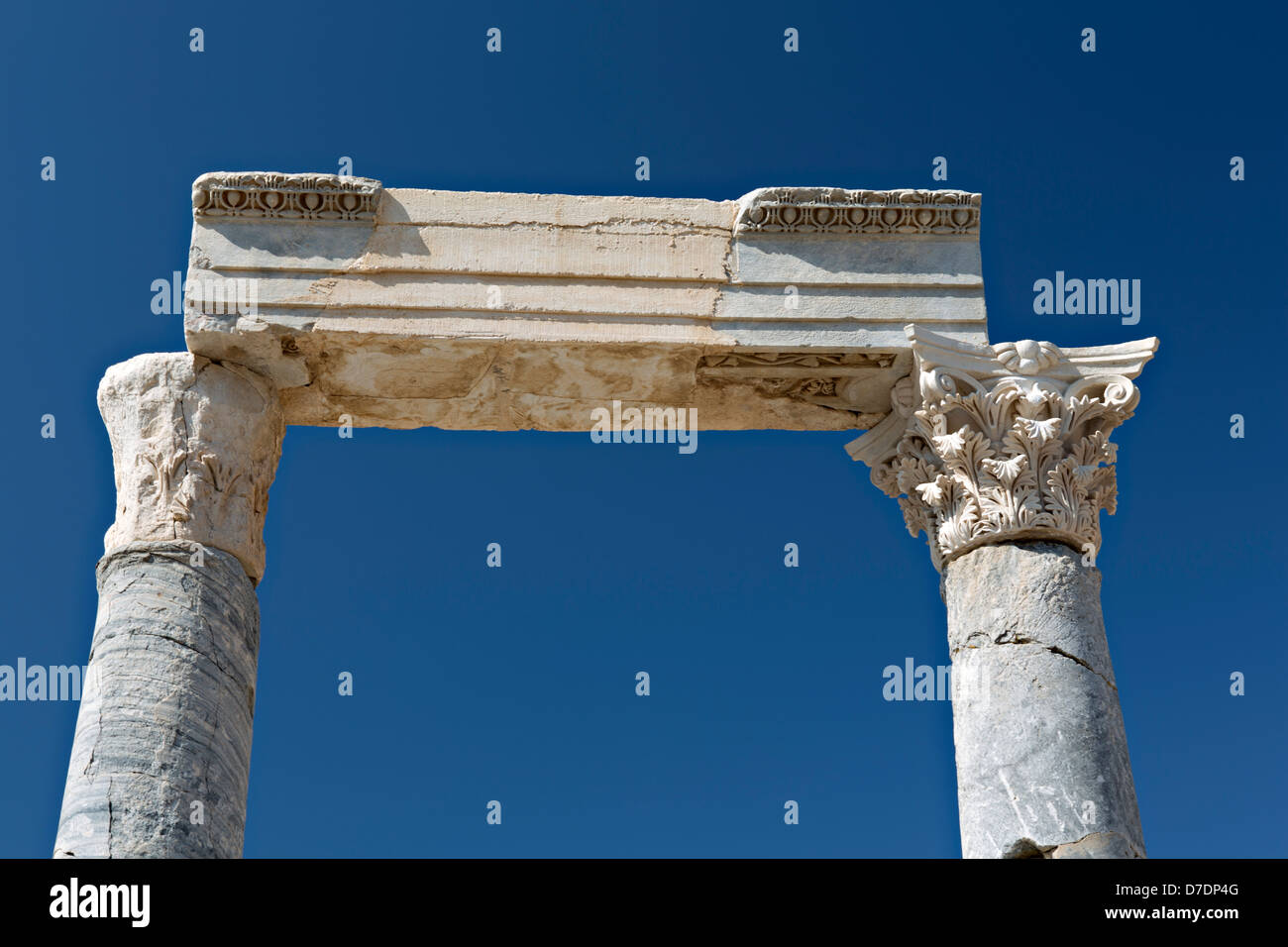 Column heads in Knidos, Datca, Mugla, Turkey Stock Photo