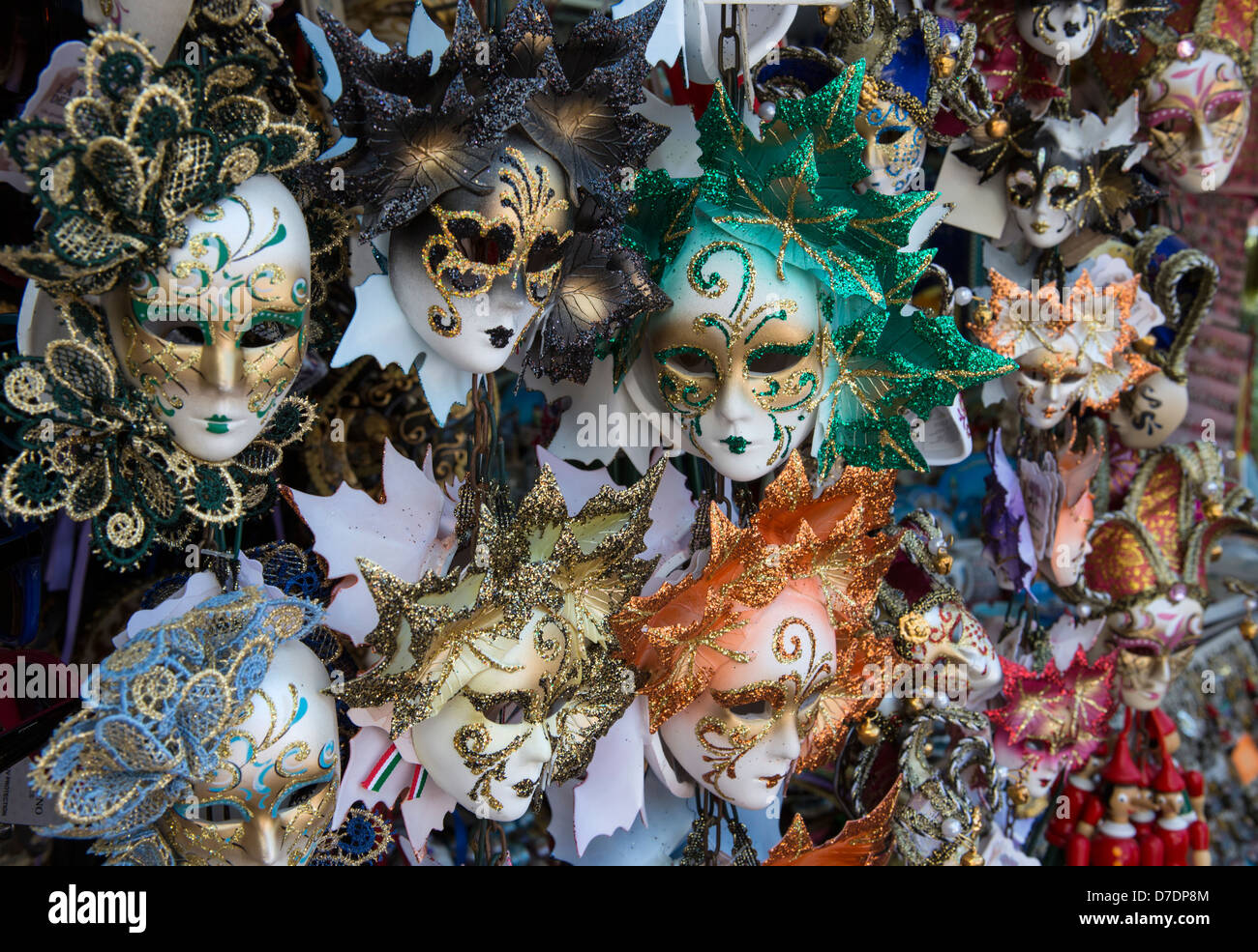 Exhibition of venetian carnival masks Stock Photo
