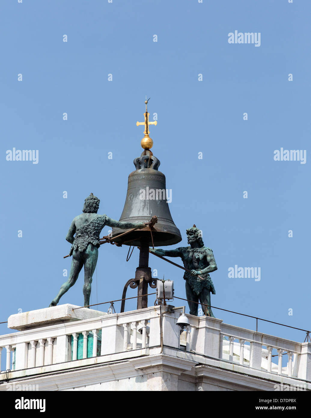 St Marks clock tower closeup showing the bell and Moors figures that