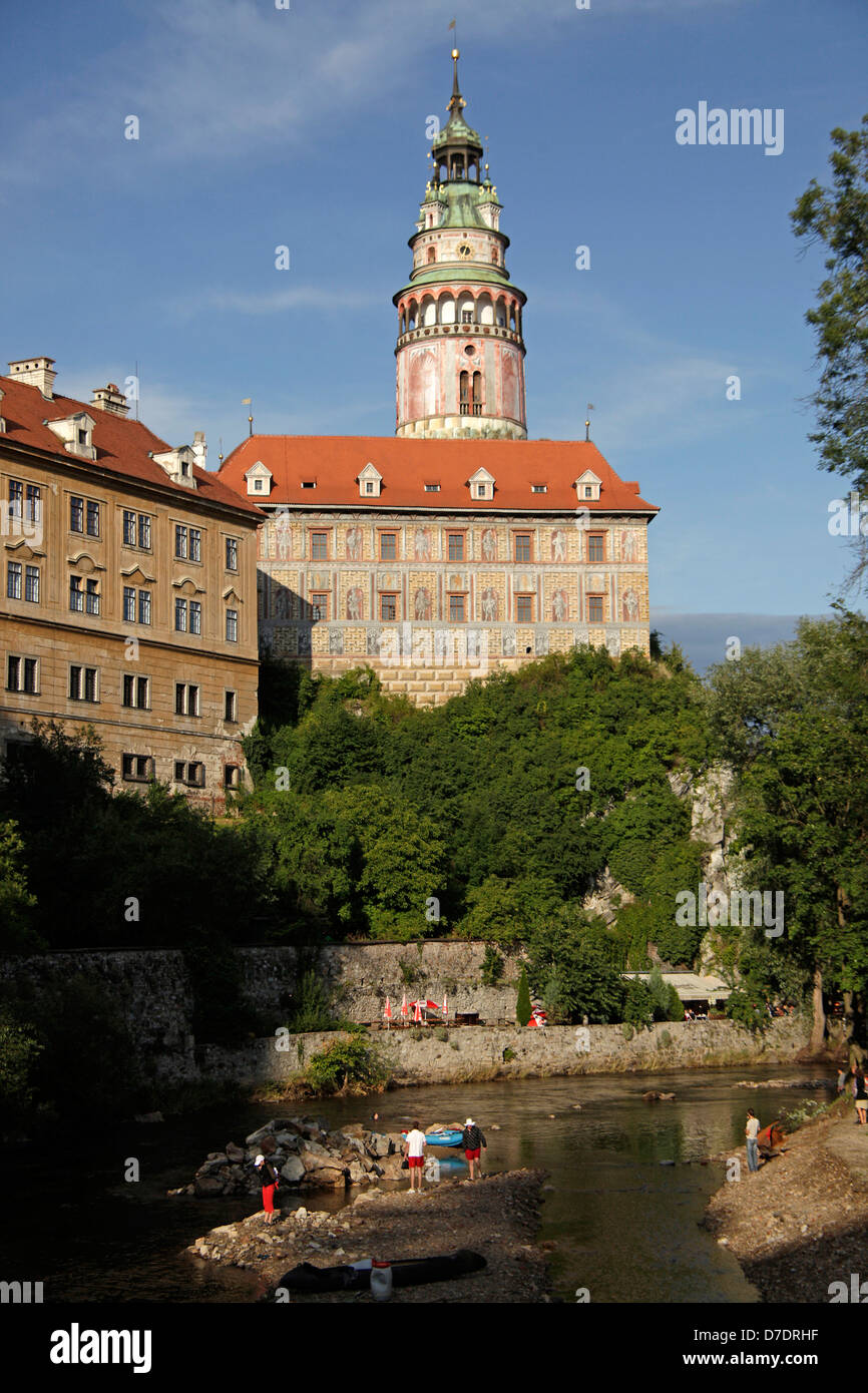 Castle complex at Vltava river, Cesky Krumlov, Czech Republic, Europe Stock Photo
