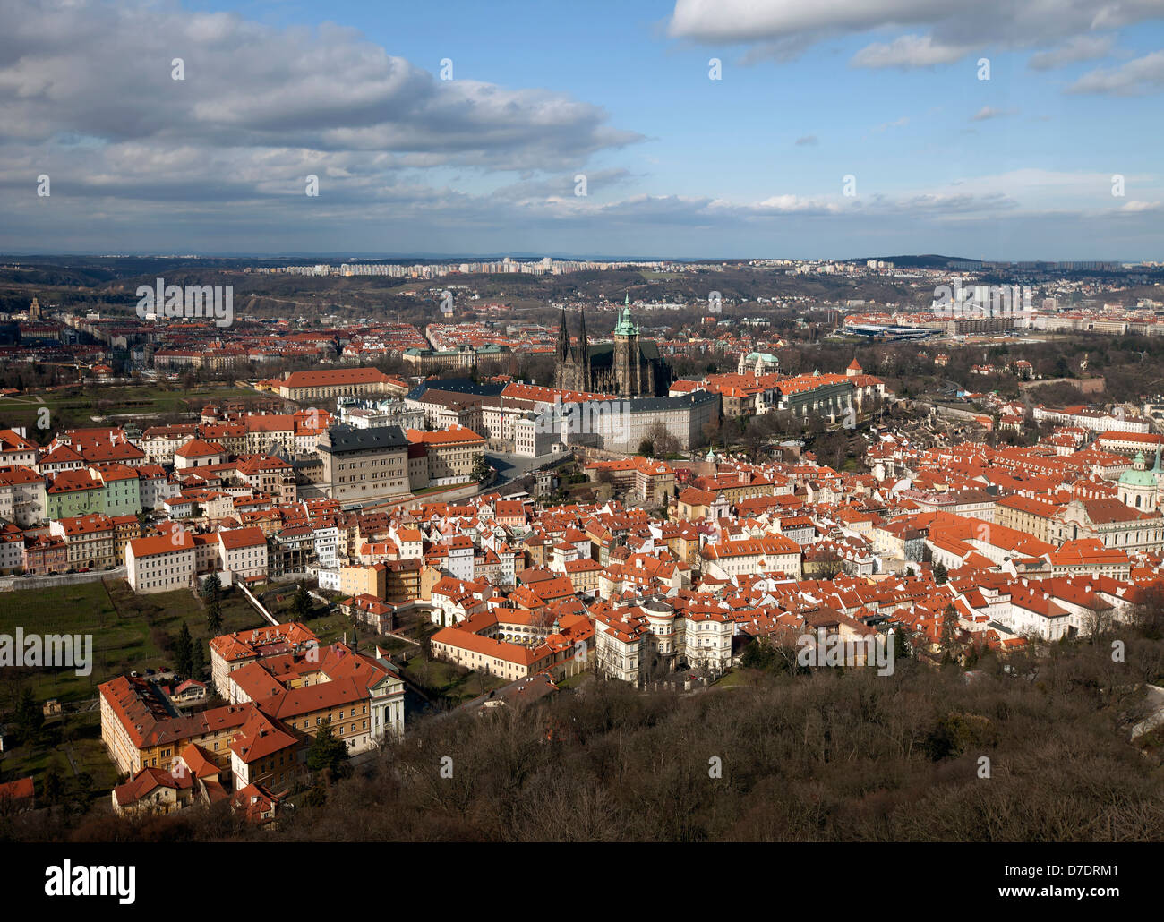 Prague - Panoramic view with Prague Castle, St. Vitus Cathedral and Lesser Town Stock Photo