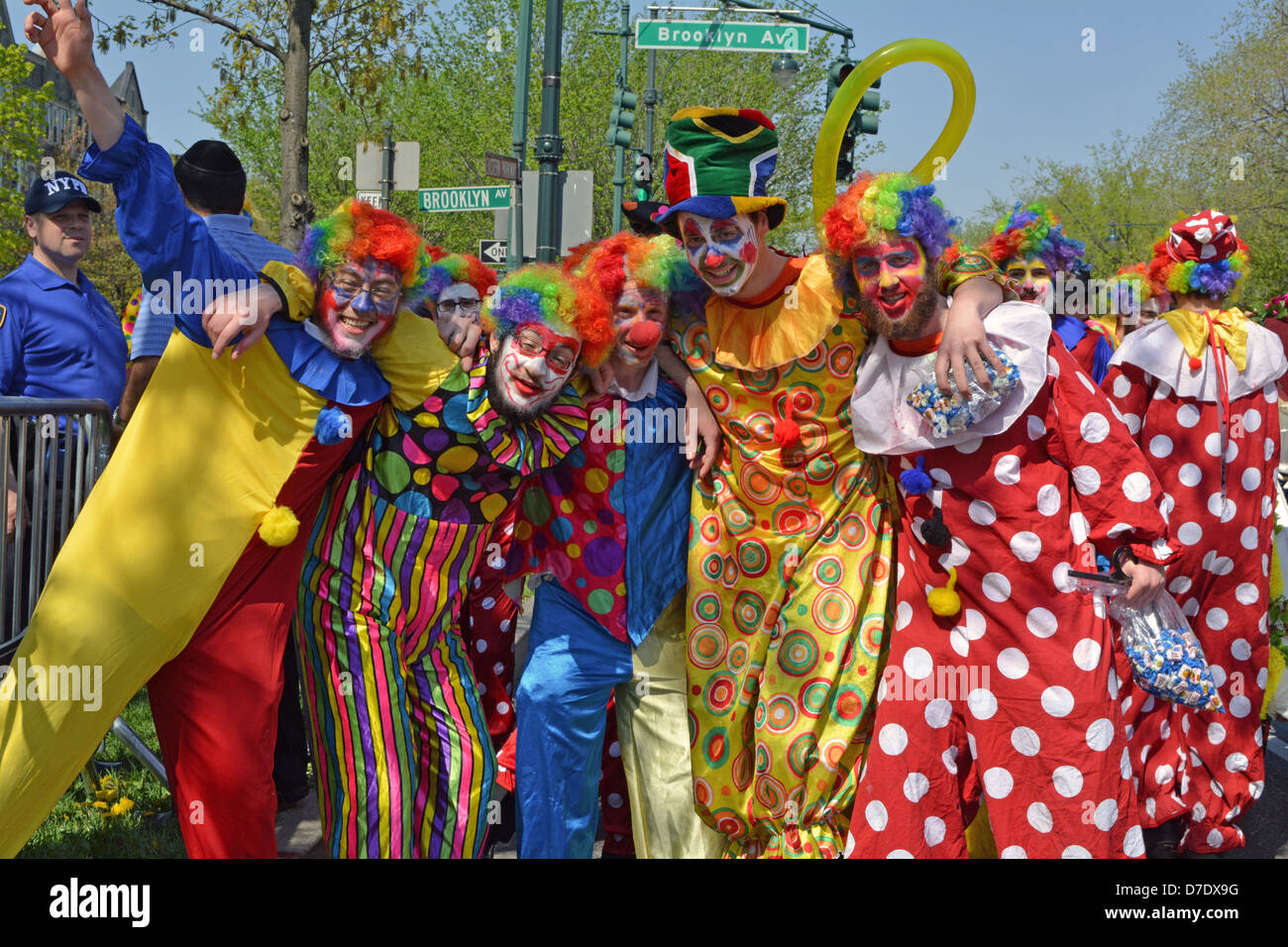 Religious Jewish men dressed as clowns at the Lag B'Omer parade in