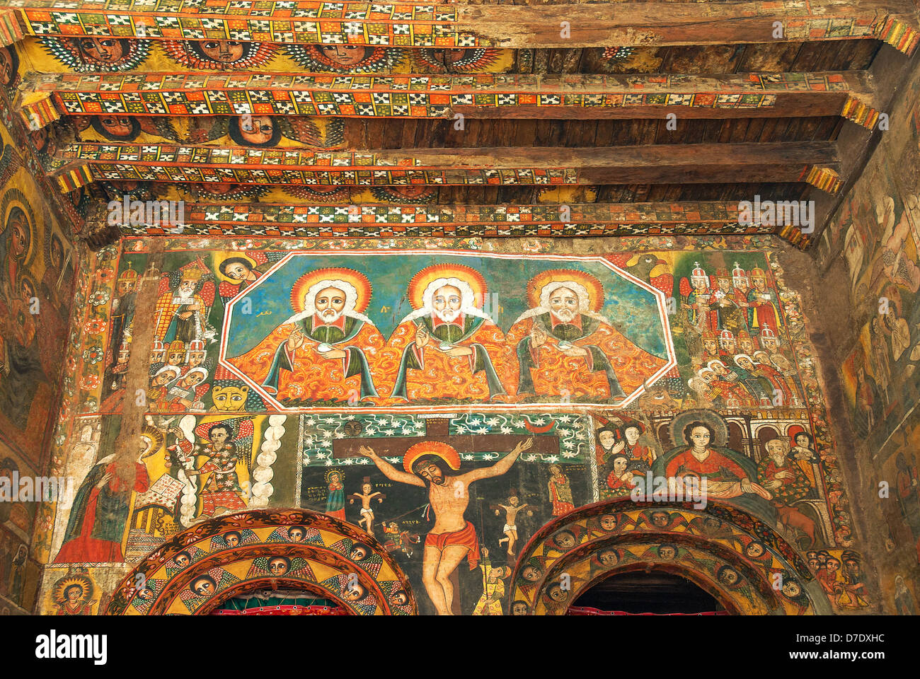 ancient church interior paintings in gondar ethiopia Stock Photo