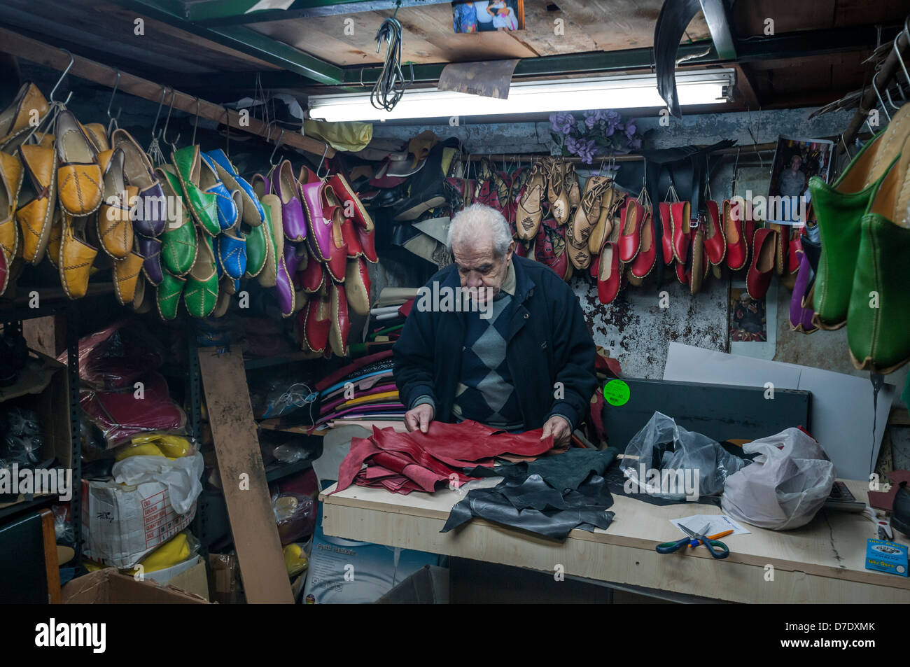 Traditional Yemeni Leather Shoe maker in  Grand Bazaar in ,TurkeyIstanbul Stock Photo