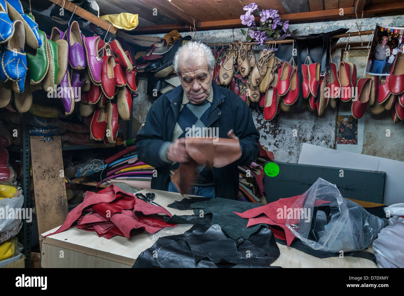 Traditional Yemeni Leather Shoe maker in  Grand Bazaar in ,TurkeyIstanbul Stock Photo