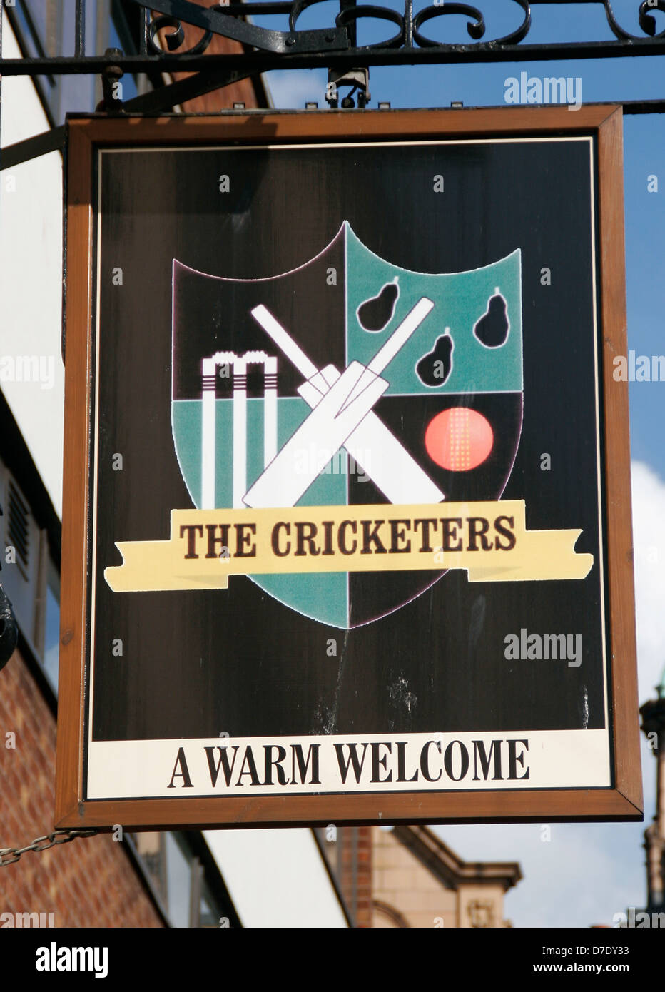 The Cricketers pub sign Worcester Worcestershire England UK Stock Photo