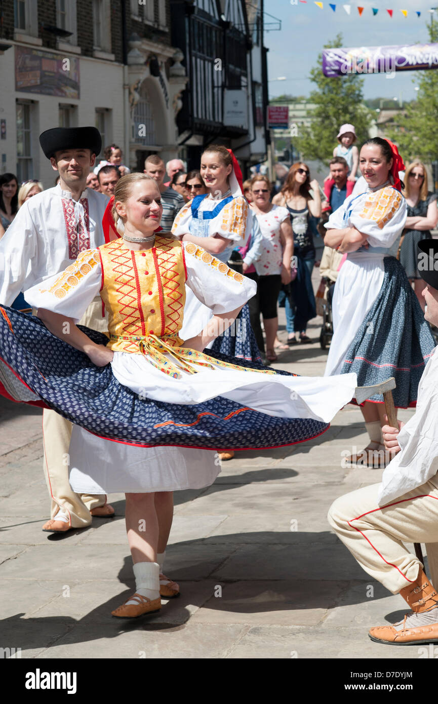 Rochester, UK. 5th May 2013. The second day of the Rochester Sweeps Festival over the Bank Holiday weekend saw sunshine and warmth. The festival attracts folk dance and music from across the UK and can trace its history back over 400 years. Stock Photo