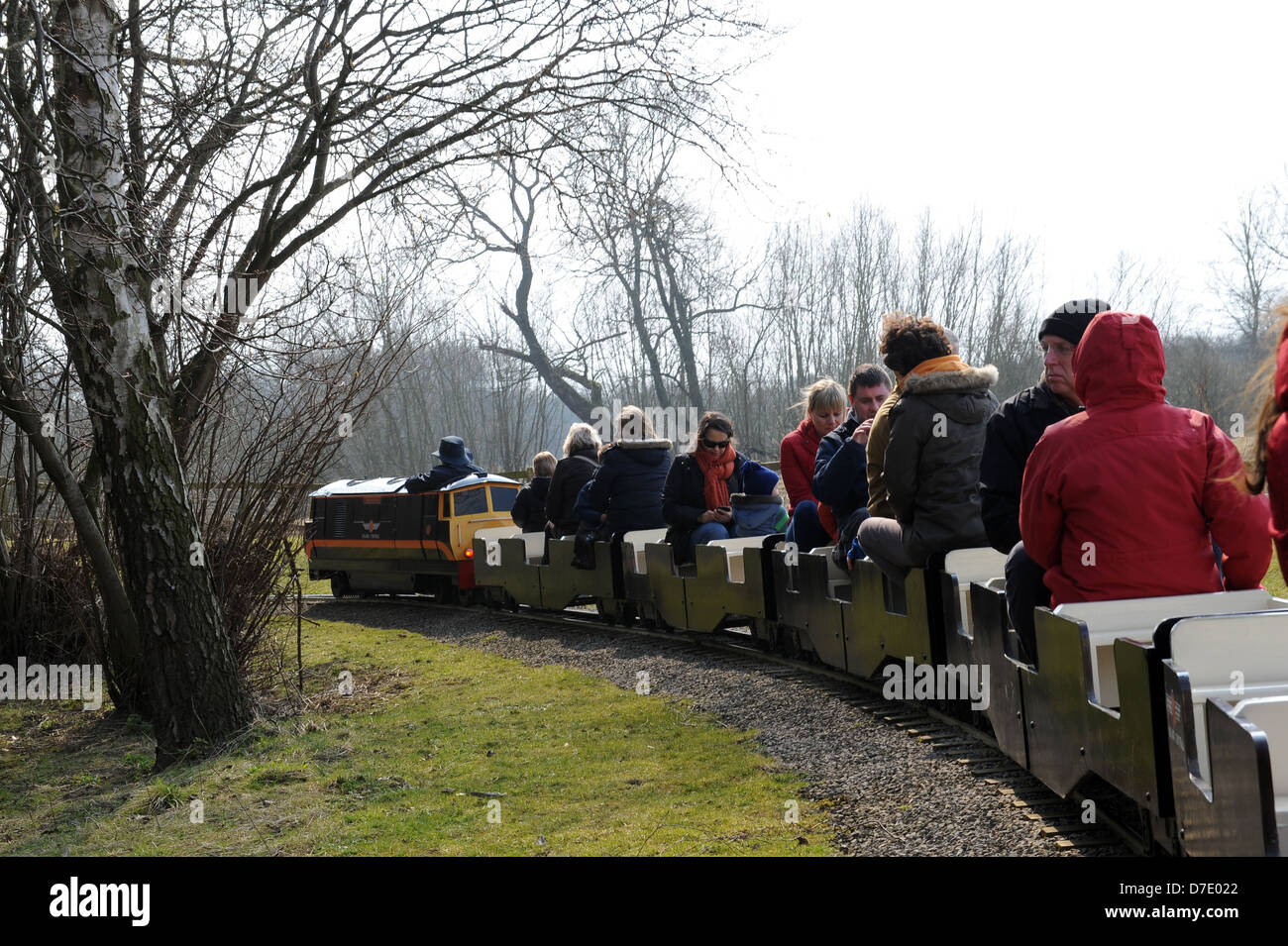 Visitors riding the miniature railway in Newby Hall, ripon, north yorkshire, england, uk Stock Photo