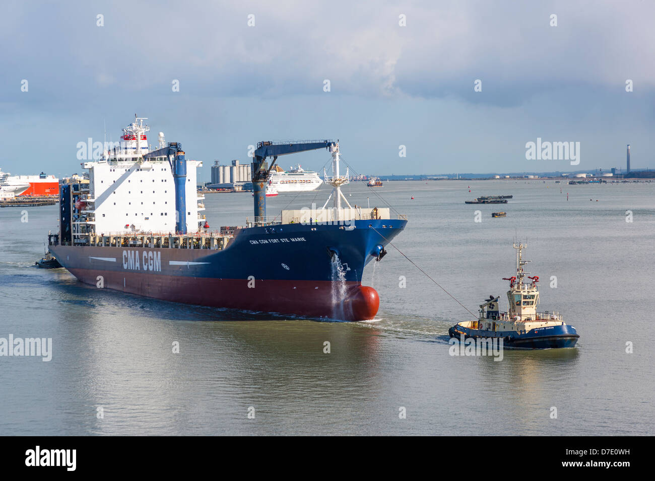 Shipping in Southampton docks, early morning arrival on P&O Ventura. Stock Photo