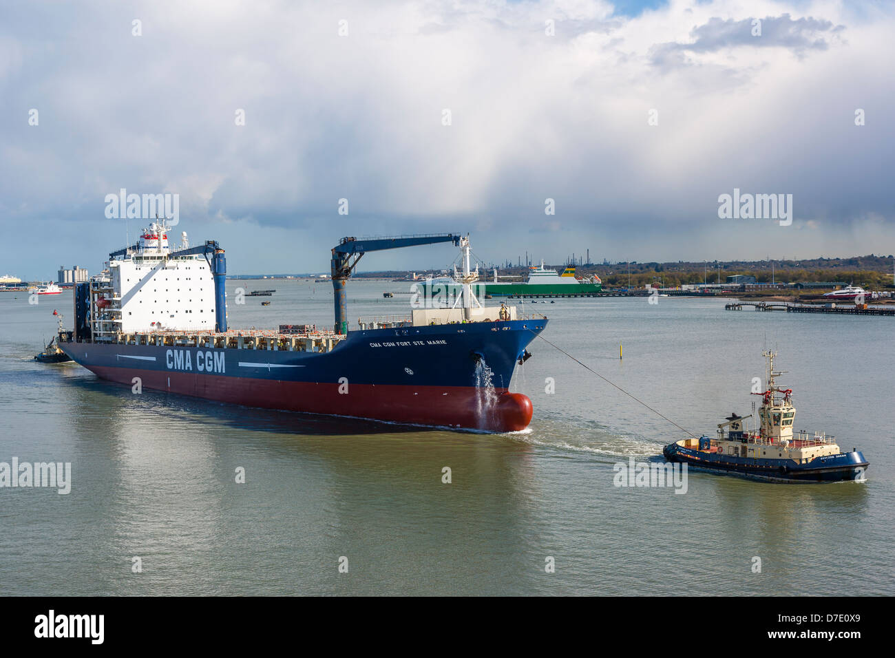Shipping in Southampton docks, early morning arrival on P&O Ventura. Stock Photo