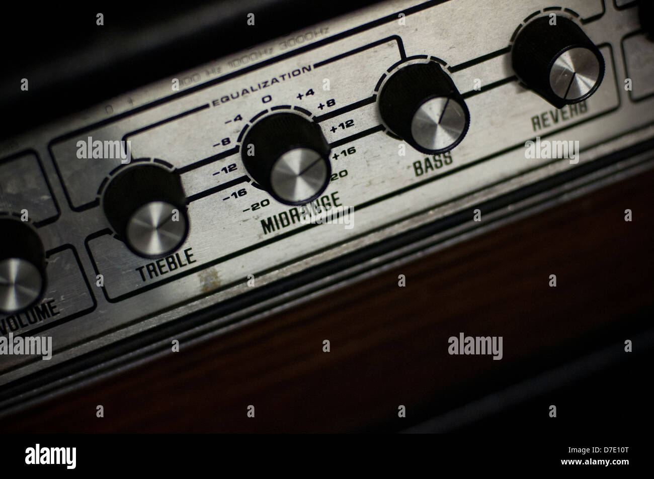 detail of guitar amplifier, knobs Stock Photo Alamy