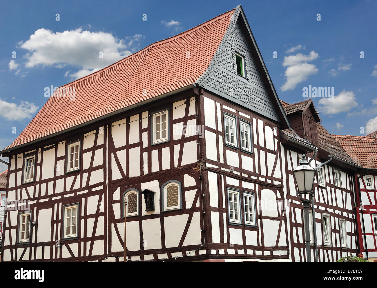 Old building in Germany made from wooden bales. Stock Photo